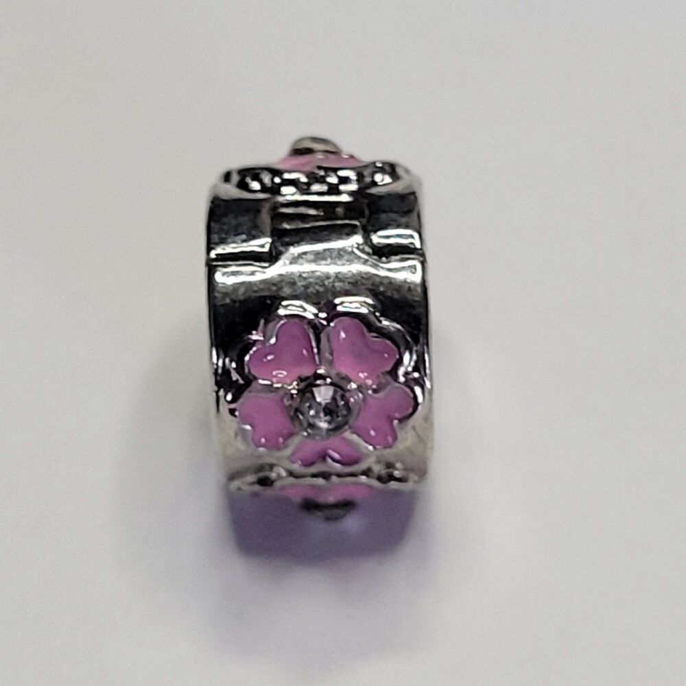 NWT For Pandora Bracelet Silver and Pink Hibiscus Flower Stopper Clip Charm - Picture 2 of 4